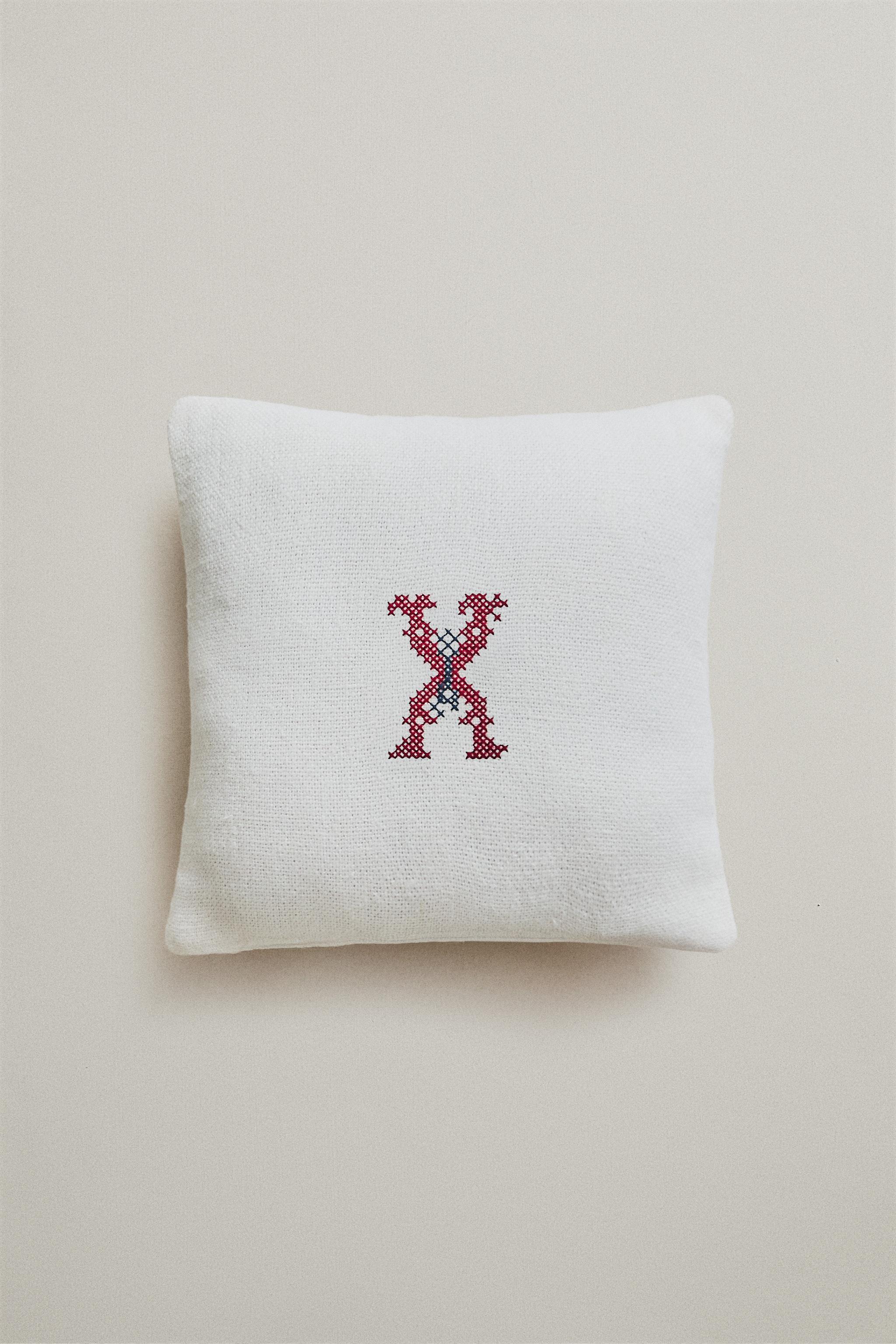 EMBROIDERED LETTER X LINEN CUSHION